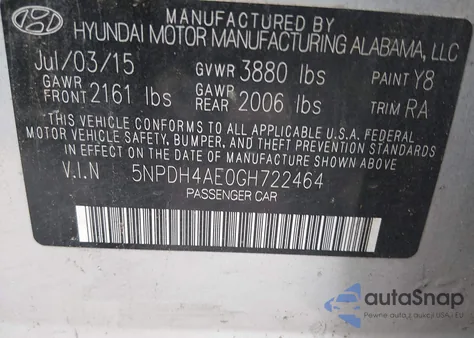 2016 Hyundai Elantra Se from USA, damaged, VIN 5NPDH4AE0GH722464